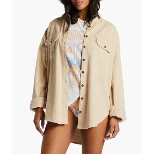 BILLABONG So Stoked Corduroy Shacket Sz M Tan Long Sleeve Oversized 100% Cotton